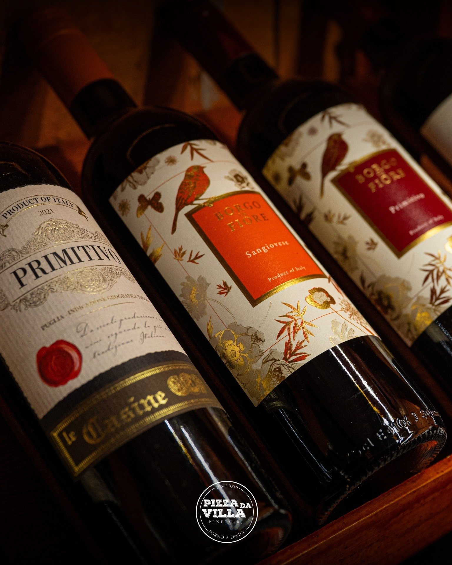Seleção de vinhos da Pizza da Villa